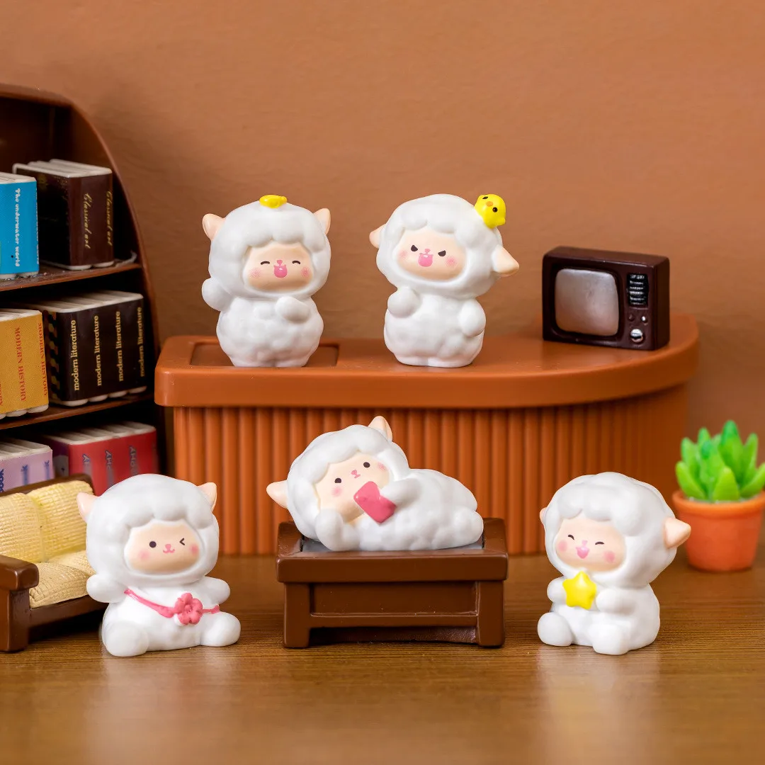 Figurines Miniatures Cute Cartoon White Sheep Micro Landscape Ornaments For Home Decorations Decor For Room Desktop Accessories