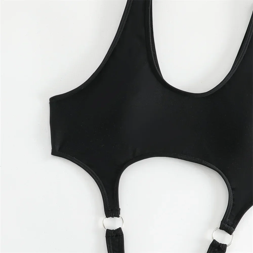 Black Punk Bikini Rings Sexy Bandage Luxury Swimsuit Cut Out Micro Bikinis Extrem Push Up Monokini Women Goth Swimwear Beach Set