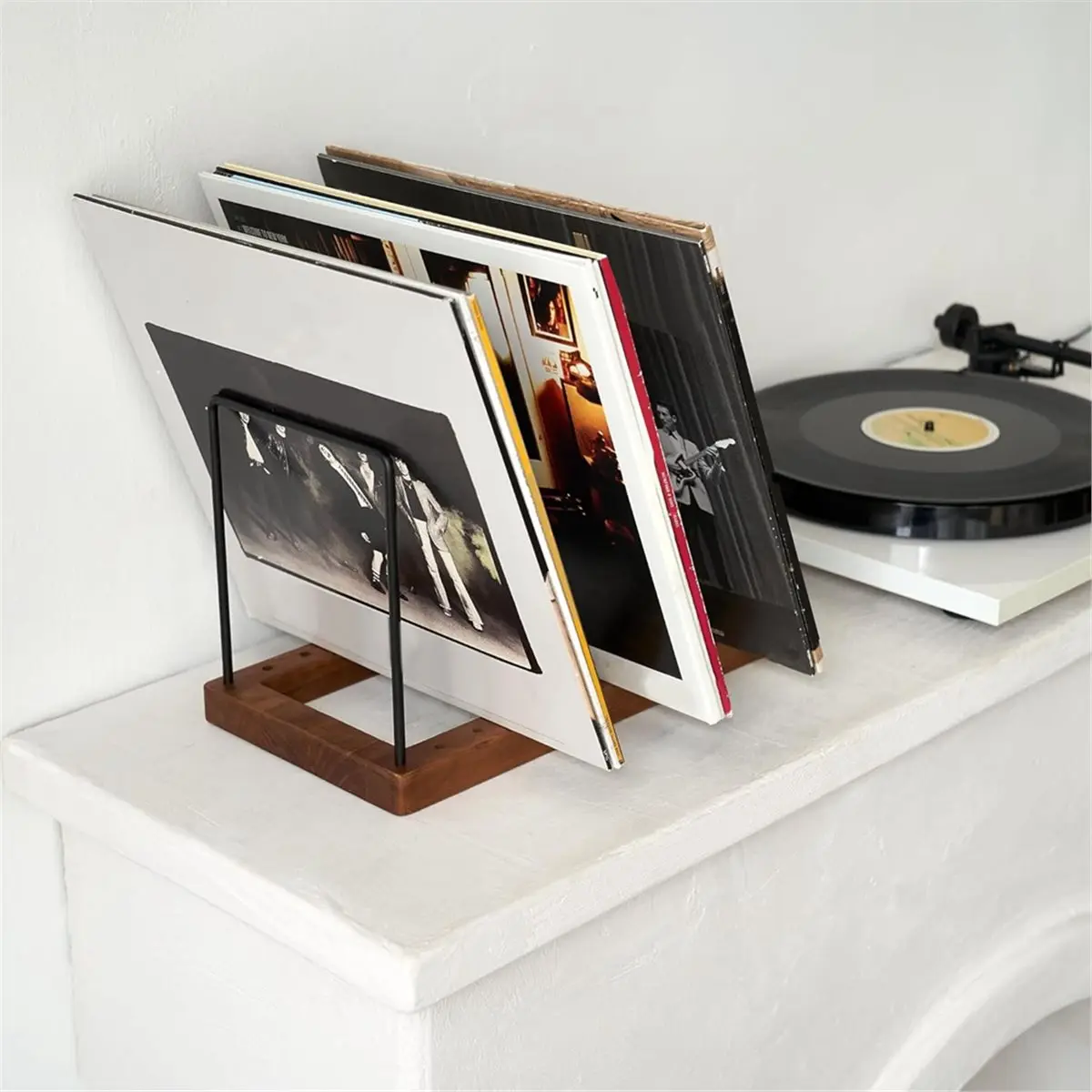 Decorative Vinyl Record Storage for Up to 75 Single Records,Sturdy LP Holder Stand Organizes All Your Favorite Classic