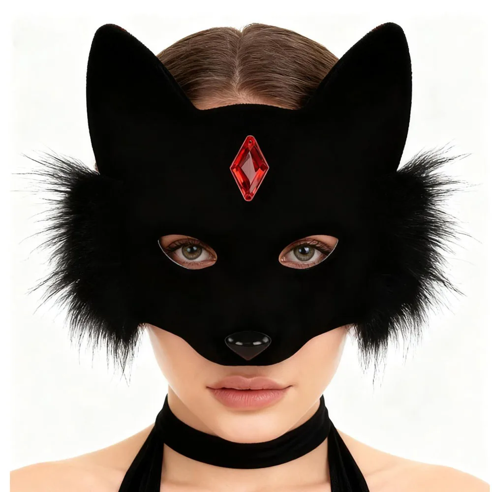 Animal Fox Half Face Mask Cosply Beast Plush Cat Women Masks Halloween Carnival Dress Up Party Costume Props
