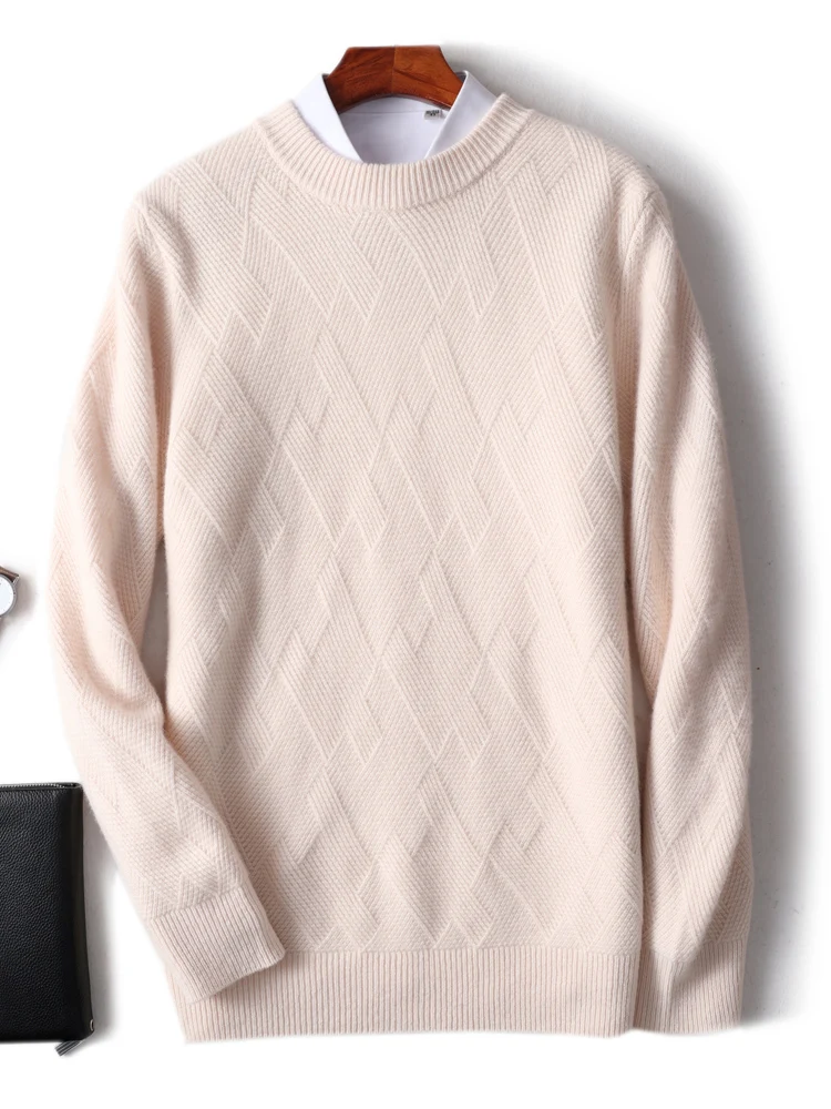 CHICUU Autumn Winter Men\'s Cashmere Sweater Thick O-neck Wool Pullover 100% Merino Wool Knitwear Cable Knitting Comfy Sweater