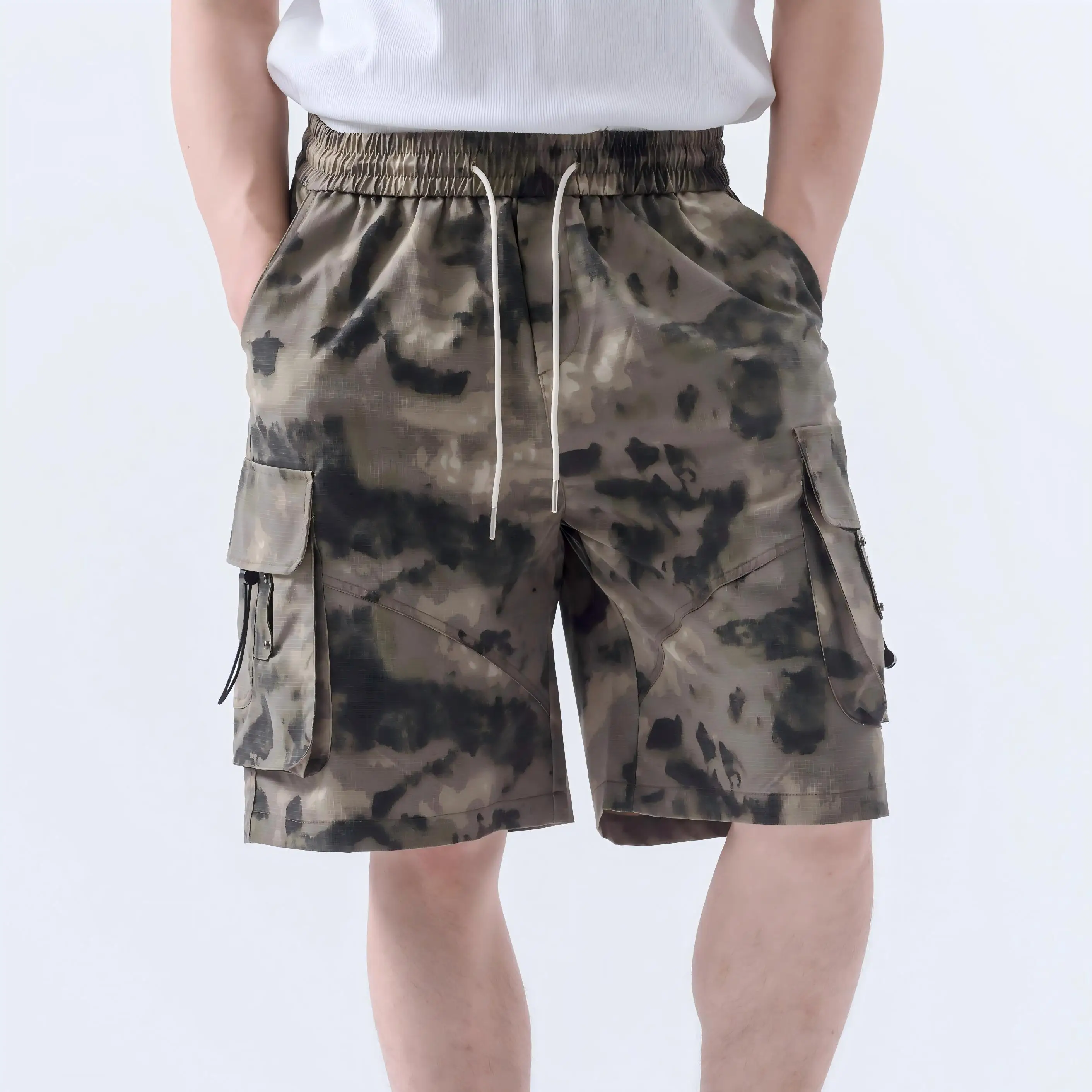 Drawstring Elastic Graphic Pants Camouflage Cargo Pants Work Shorts Knee Length Pants Work Pants for Summer