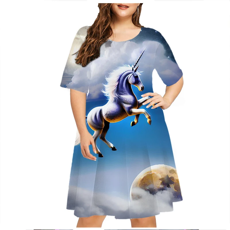 Grassland Running Animals Horse Dresses For Women Clothes Oversized Summer Casual Short Sleeve Print Dress Loose Plus Size Dress