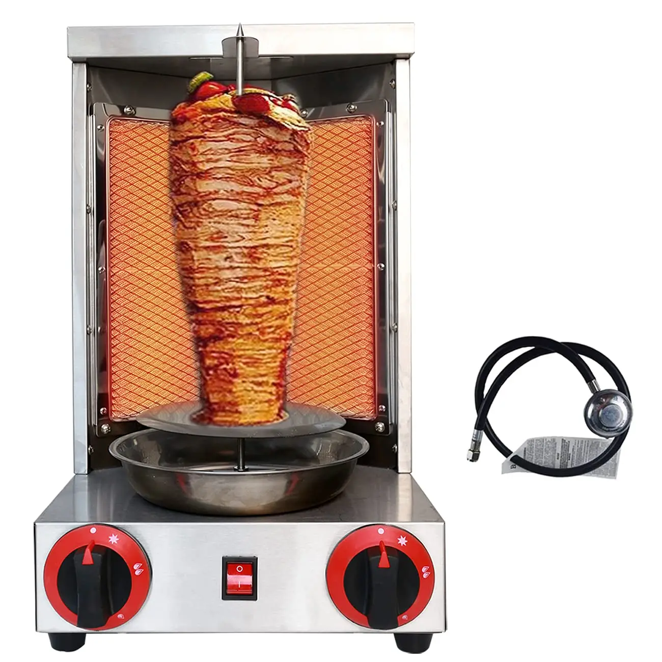 Máquina Kebab Grill Gas Vertical para asar, asador de carne giroscópico con 2 quemadores para restaurante, hogar y jardín