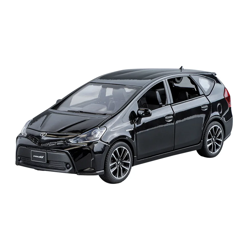 Modelo de coche de musculación de aleación Toyota Prius SUV, juguete de tirar hacia atrás con sonido y luz, adornos coleccionables, regalo de cumpleaños, 1:32, nuevo