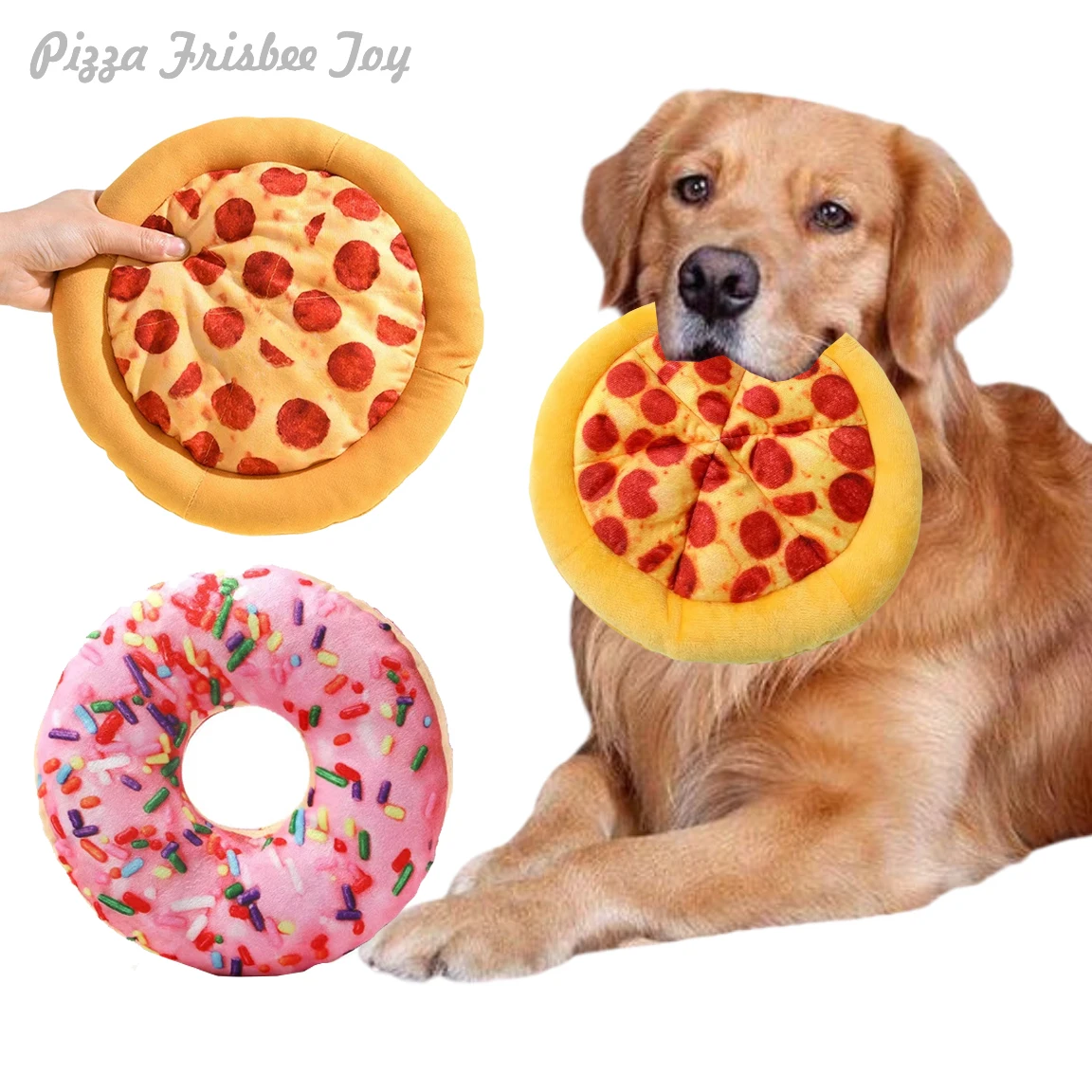 Funny Pizza Frisbee Dog Squeaky Doughnut Plush Cleaning Teeth Interactive Training Dog Toy Chew Sound Games for Small Large Dogs