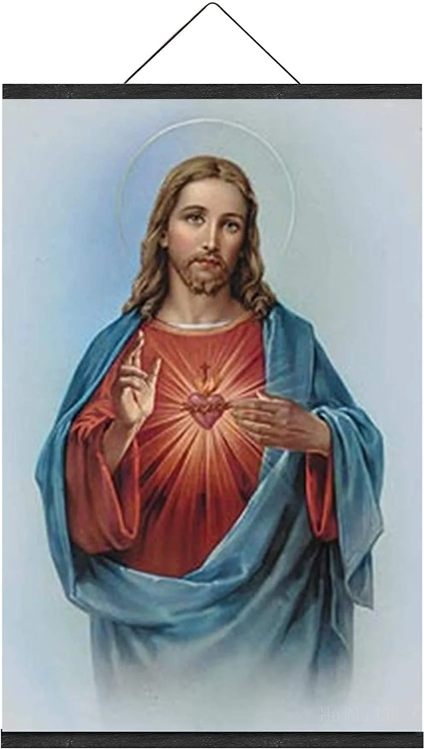 Christ Portrait Poster Catholic Sacred Heart Of Jesus Pictures Wall Art Religious Wall Decoration Natural Changeable & Resuable