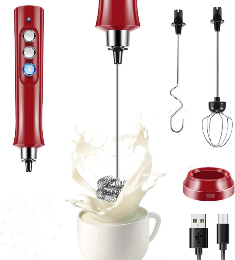 

Electric Egg Beater Milk Frother Foam Maker 3 In 1 USB Rechargeable High Speeds Drink Mixer Handheld Foamer Coffee Frothing Wand