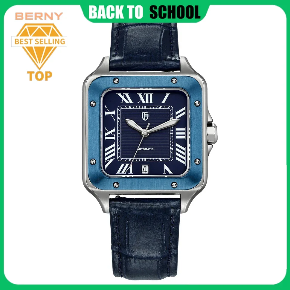 

BERNY Automatic Men Watch Square Luxury Dress Watches Miyota 8215 Mechanical Wristwatch AR Sapphire Luminous 10ATM Watches