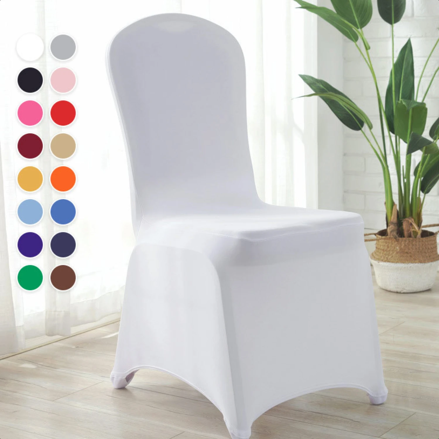 Stunning and Sophisticated White Spandex Stretch Slipcover Chair Covers - Perfect Set for Wedding, Banquet, Hotel, Dining Party