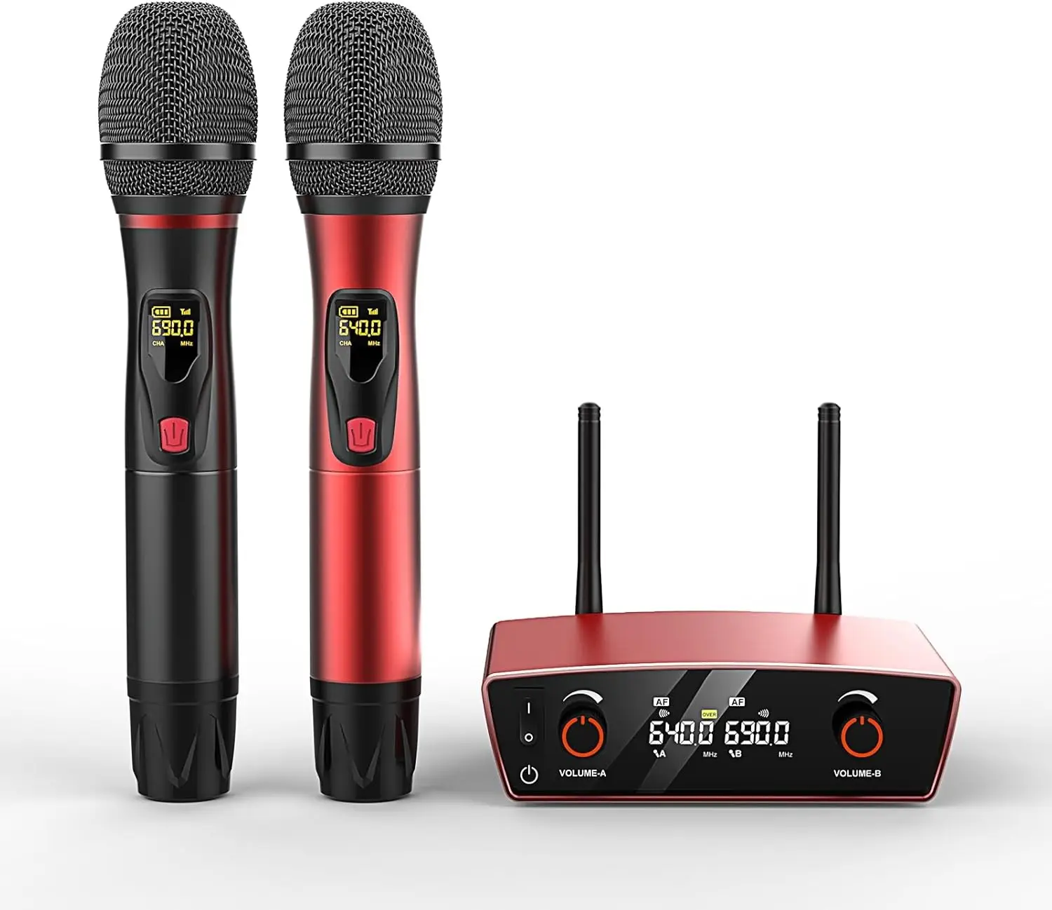 Dual Wireless Microphones for Karaoke, UHF, 275ft Range, Auto Scan, Handheld Dynamic Mics