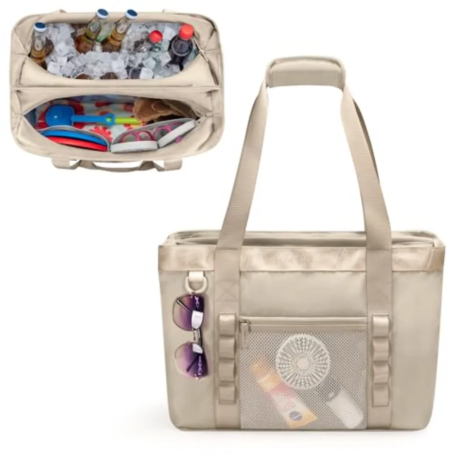 Beach Bag for Women Sandproof Swim Tote Bag with Cooler Compartment and Wet and Dry Pockets for Pool Cruise Vacation