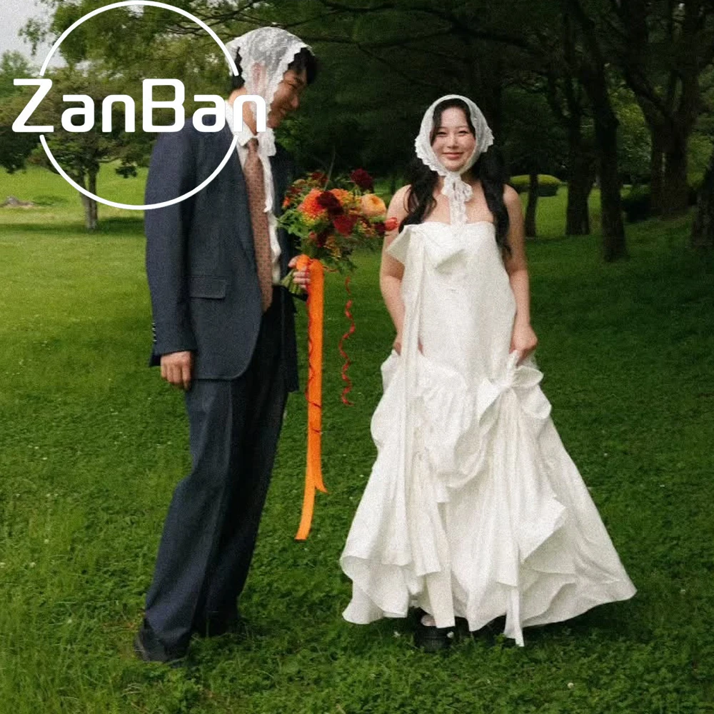 ZanBan A-line Strapless Wedding Dress Bow 2026 Floor-Length Satin Sleeveless Korea Photoshoot New Bridal Gown Customized 웨딩드레스