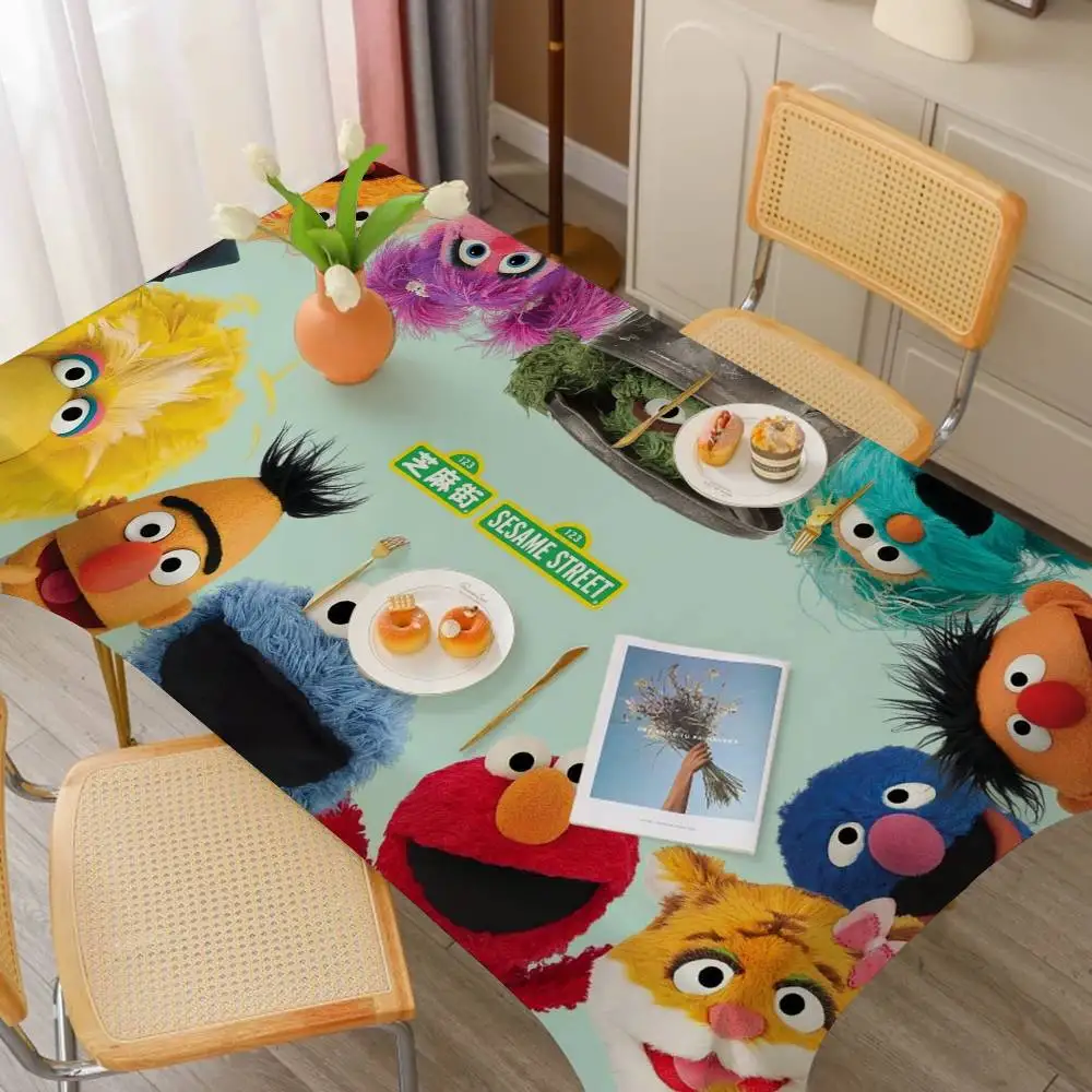 Cute S-Sesame Cookies S-Streetes Waterproof Rectangle Tablecloth Fiesta Home Decor Dining Room Decor Reusable Party Supplies