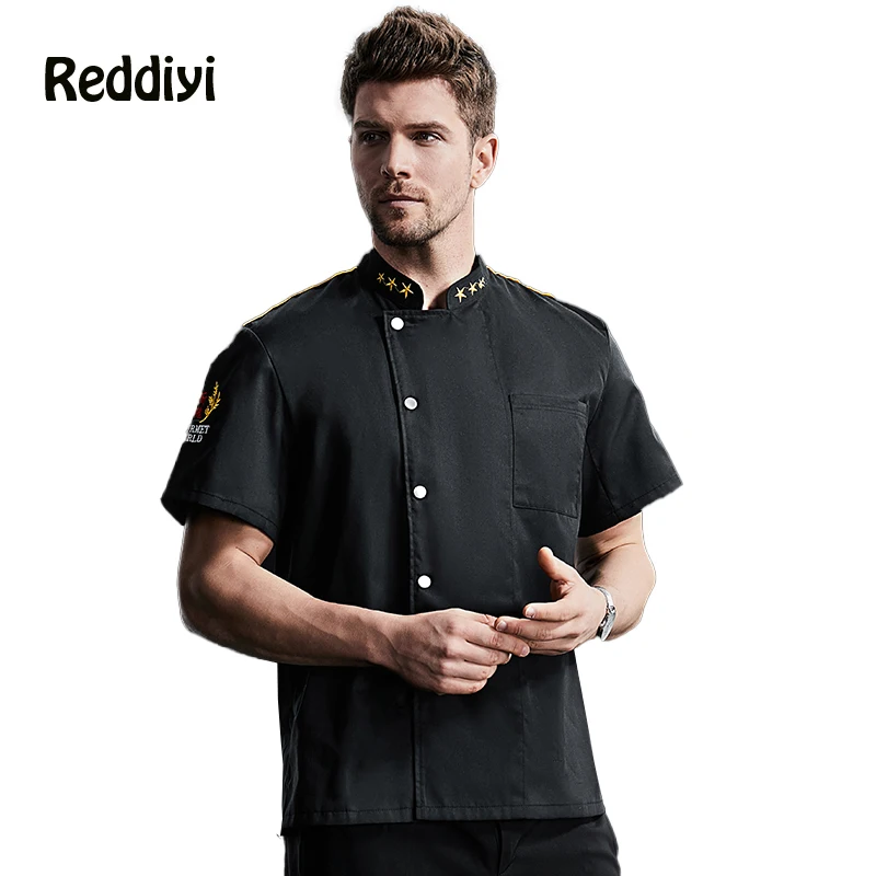 Hotel Breathable Men's Kitchen Jacket Restaurant Women Chef Costume Canteen Cook Uniform Food Service Waiter Short-Sleeved