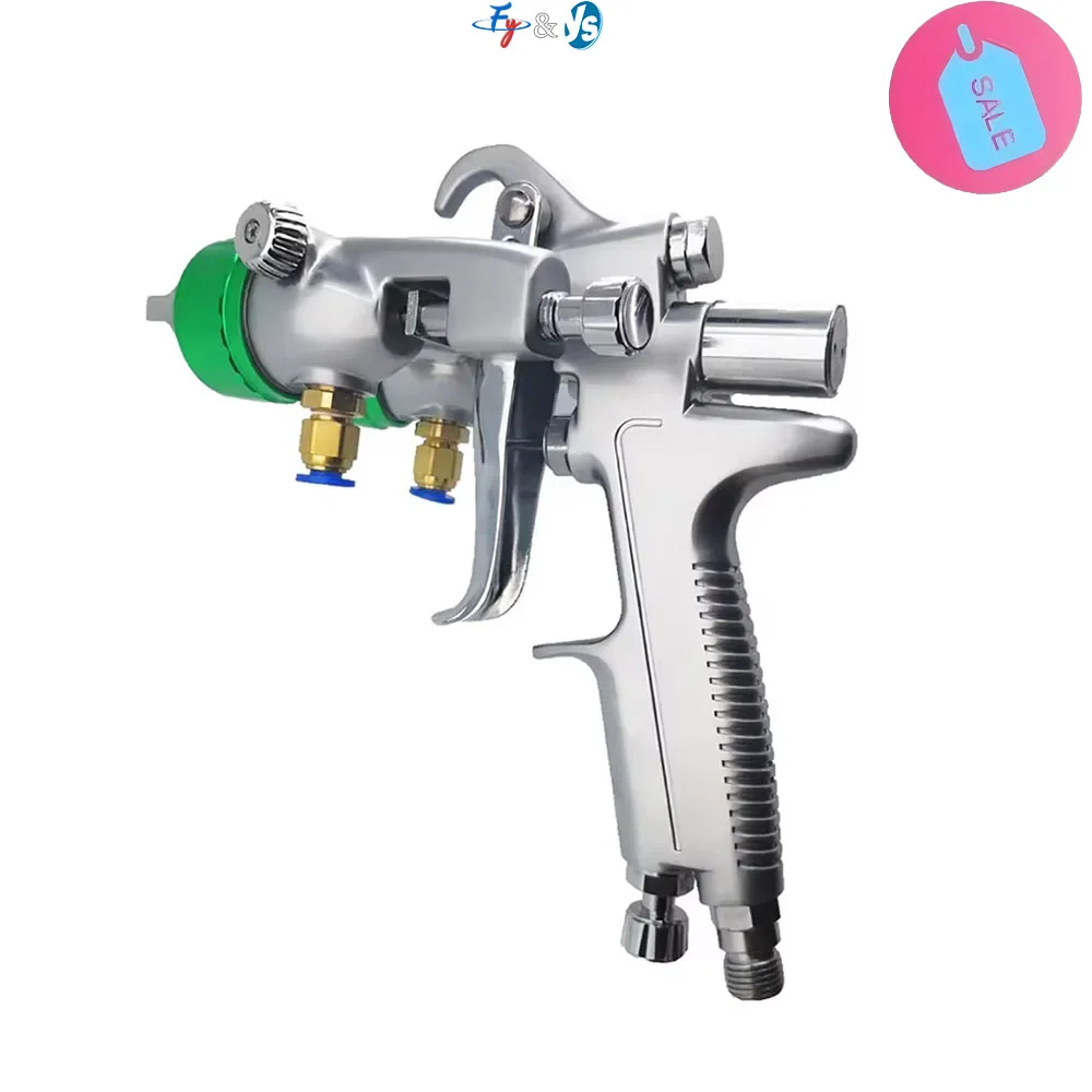Nano Chrome Spray Gun Double Nozzle Paint Sprayer, 1.3mm Dual Head Pressure Feed Paint Spray Gun