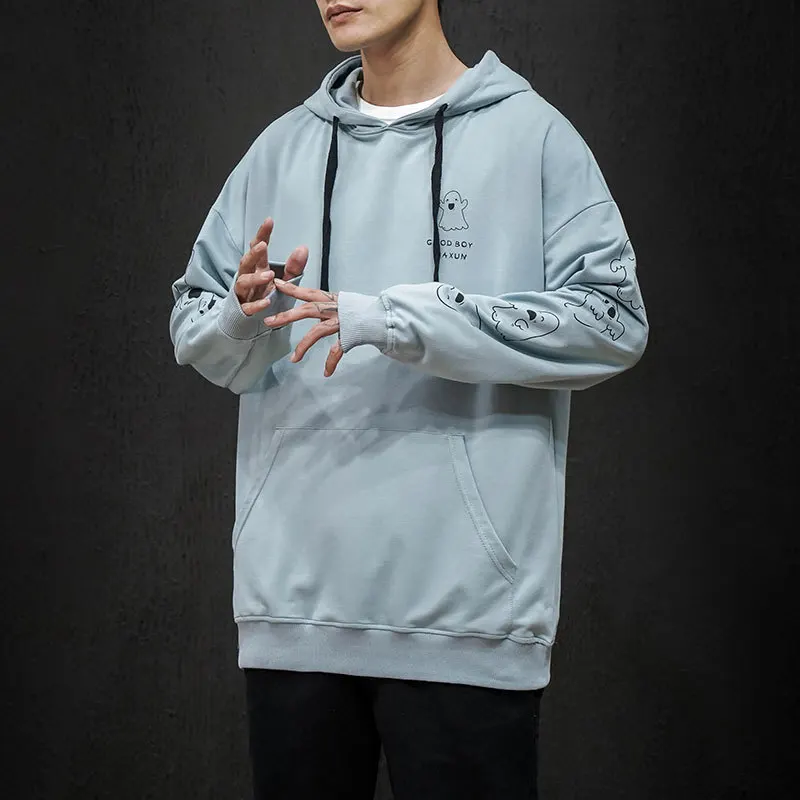 Hot 2022 Autumn Large Loose Hooded Man Fashion Ghost Printed Student Loose Sports Sweater Halloween Coat Hoodies for Men