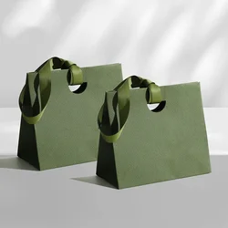 Paper Jewelry Packaging Tote Bags Custom Logo Bulk Beige Grey Green Handbags Souvenir Bag Wedding Party Gift Candy Sack