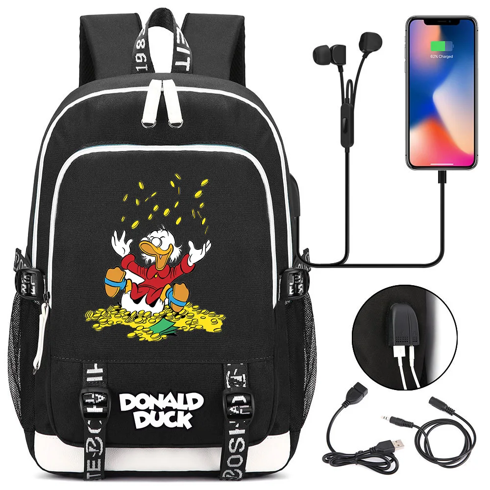 

MINISO Donald Duck School BackpacK Cartoon Boys Girls USB Charging Laptop Backpack Student Casual Schoolbag Mochila