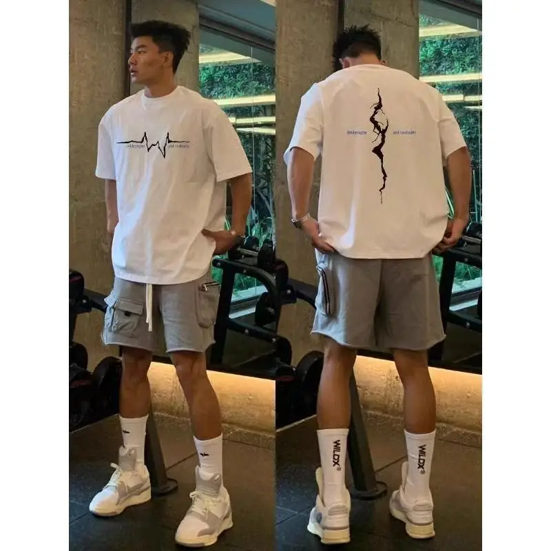 

Foufurieux 2025 New Youth Short Sleeved T-shirt American Simple Printed Loose Summer Trend Versatile Ins Top Male Clothing