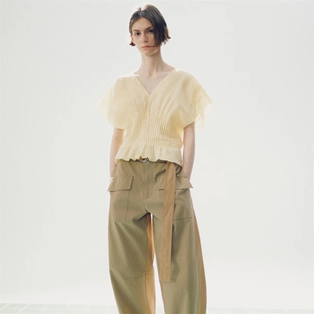 

French Style Loose Fit Shirt Waist Cinched Batwing Sleeve Light Yellow Spring Summer Fashion Women's Top Breathable Linen Mat...