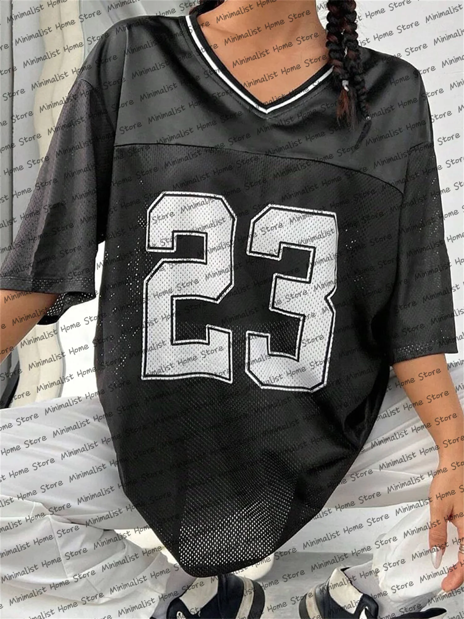 

2025 летняя классическая футболка в стиле ретро No 23 с принтом для женщин, спортивный футбольный трикотаж с v-образным вырезом и короткими рукавами Y2K, свободные топы большого размера