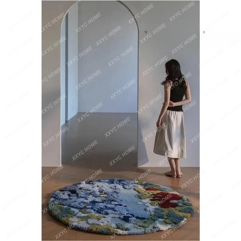 AAOcean Secret Realm | Limited Handmade Wool Round Carpet Living Room Premium Light Luxury Coffee Table Bedroom Bedside Blanket