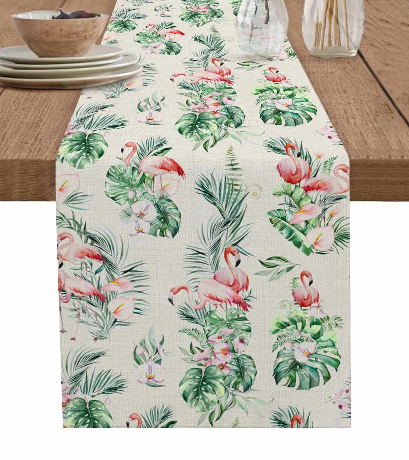 

Flamingo Leaves And Flowers Table Runners For Dining Room Tablecloth 4/6 Pcs Placemats Table Cover