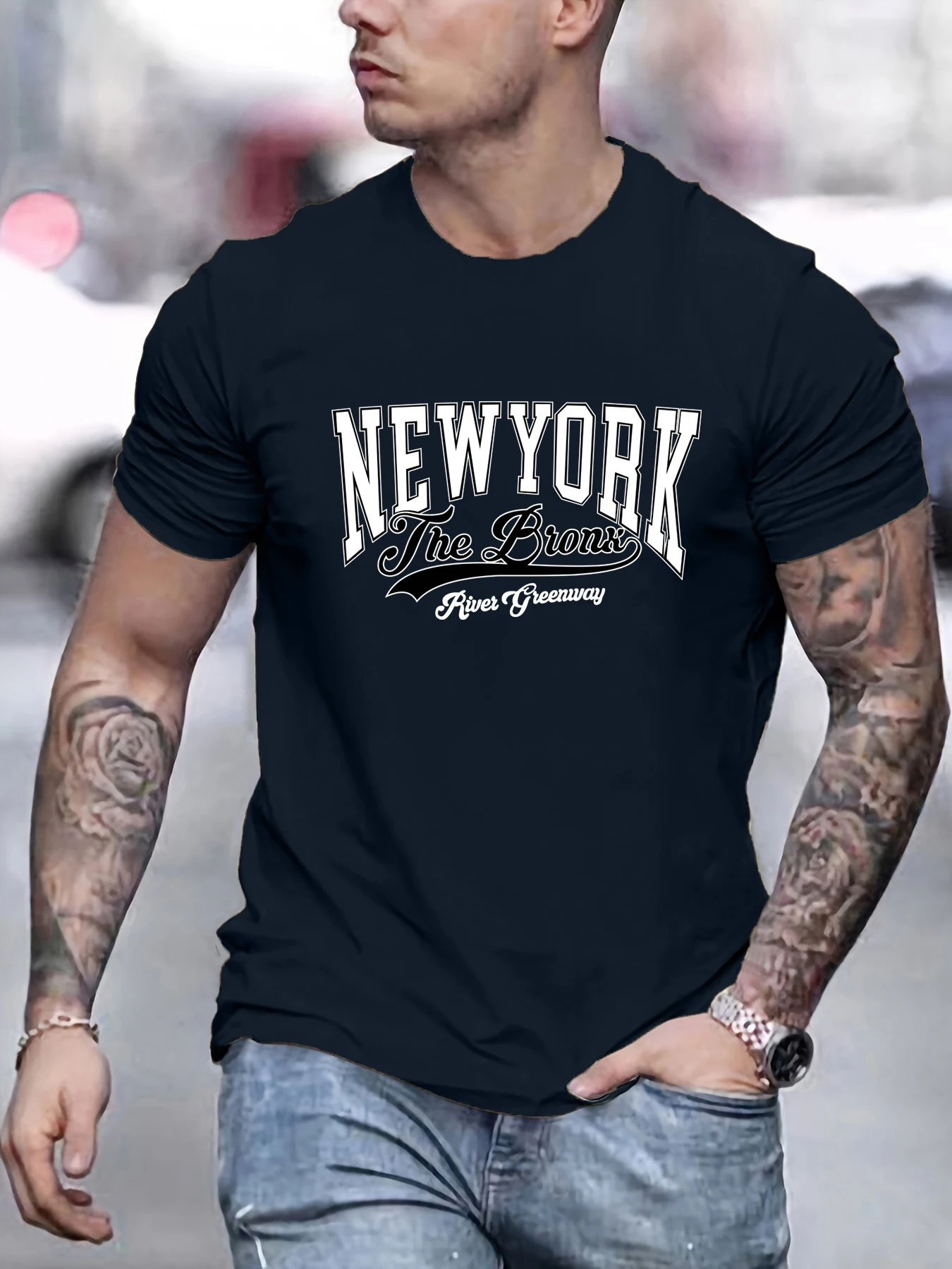 

New York River Greenway Printing Mens T Shirt Casual Cotton Tee Shirts All-Match Hip Hop Clothing Man Summer Soft Streetwear