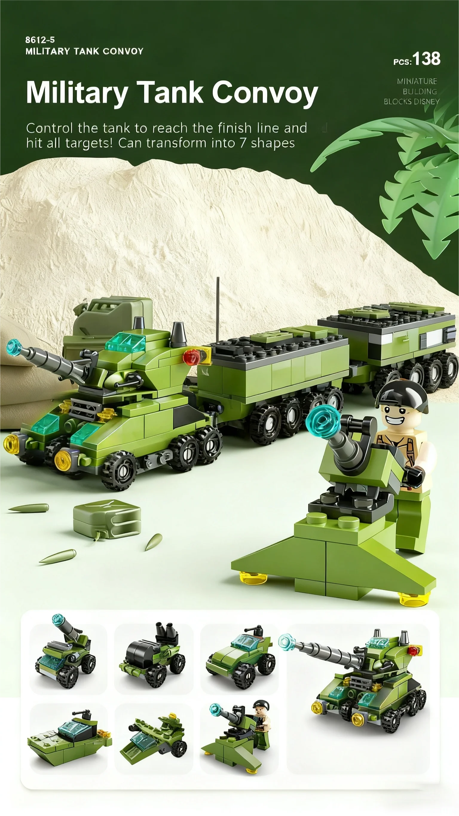 6-in-1 Mega-Stadt-Baukasten - Polizeiauto, Feuerwehrauto, Kran, Panzer, Hubschrauber & Mehr, Bauingenieur-Spielzeug Geschenk – Detail 9