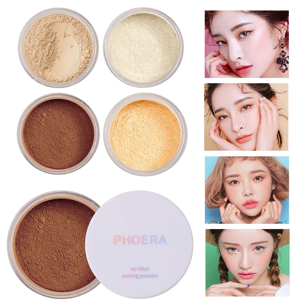 PHOERA 4 Color Matte Oil Control Powder Facial Whitening Brighten Skin Powder Concealer Repair Loose Powder Face Beauty Makeup