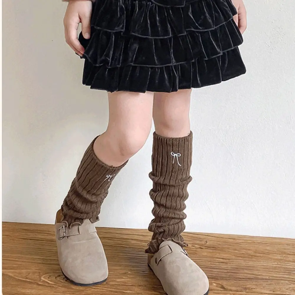 Calentadores de piernas para niños de estilo coreano, cubierta de pierna tejida Harajuku JK, medias largas, calcetines con lazo bordado para bebé