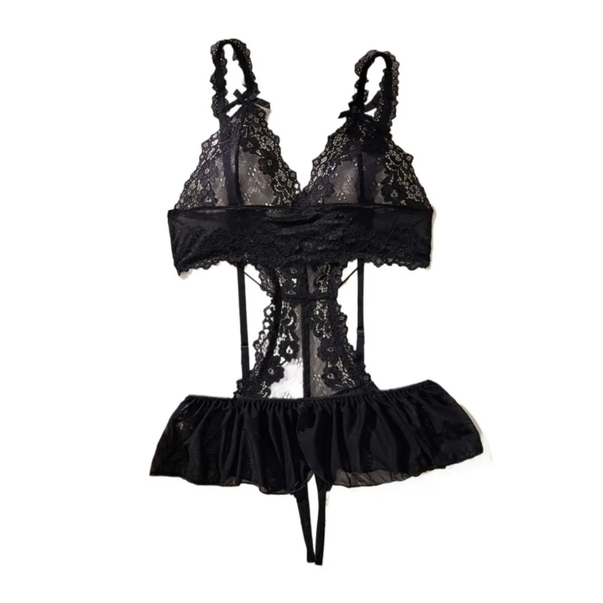 Ladies' Transparent Fashion Pornographic Teddy Clothing Doll Beautiful Lace Black Dress Sexy Underwear Without Covering Pajamas