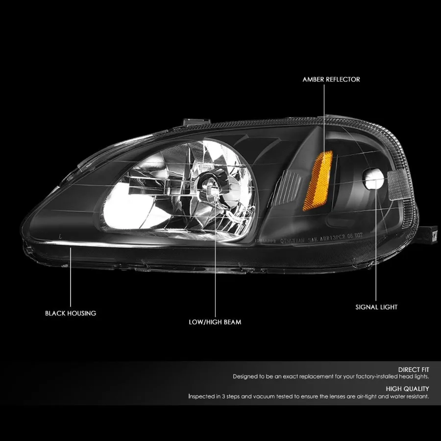 مجموعة مصابيح أمامية متوافقة مع 9900 Honda Civic Black Amber لتعزيز رؤية القيادة الليلية والجمالية الحديثة