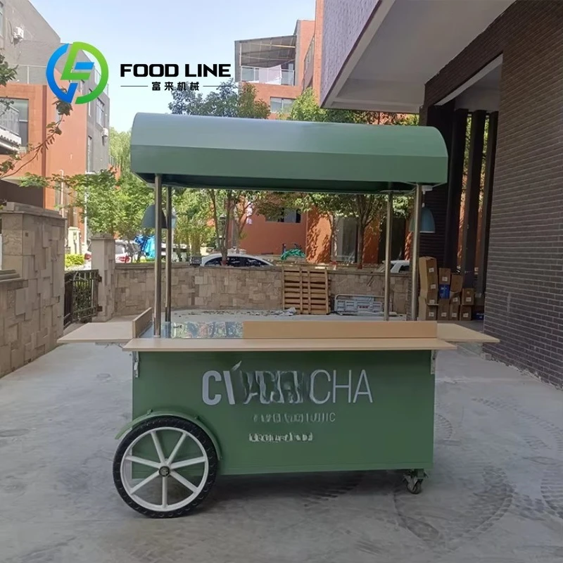 

Customized Commercial Hand Push Food Cart with Display Refrigerator for Ice Cream Snack & Juice Vending