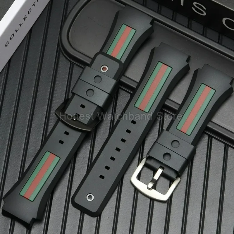 Red Green Stripe Style Watchband for GC Gucci YA137107A/116 Luxury Texture Breathable Sweatproof Silicone Watch Strap 21mm
