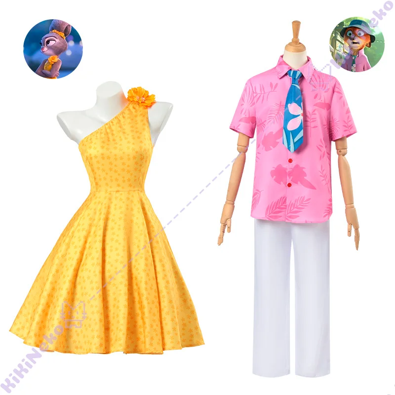 

Cartoon Zoo2 Nick Cosplay Costume Judy Cosplay Costume Nicholas Pink Shirt Judy Yellow Dress For Hallowmas Party Adult Women Men
