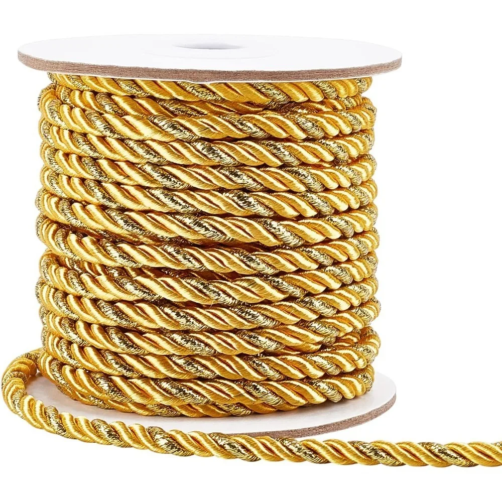 

5mm Cord Rope 15 Yards Metallic Twine Cord 3-Ply Polyester Shiny Cord Thread Decorative Rope for Home Upholstery