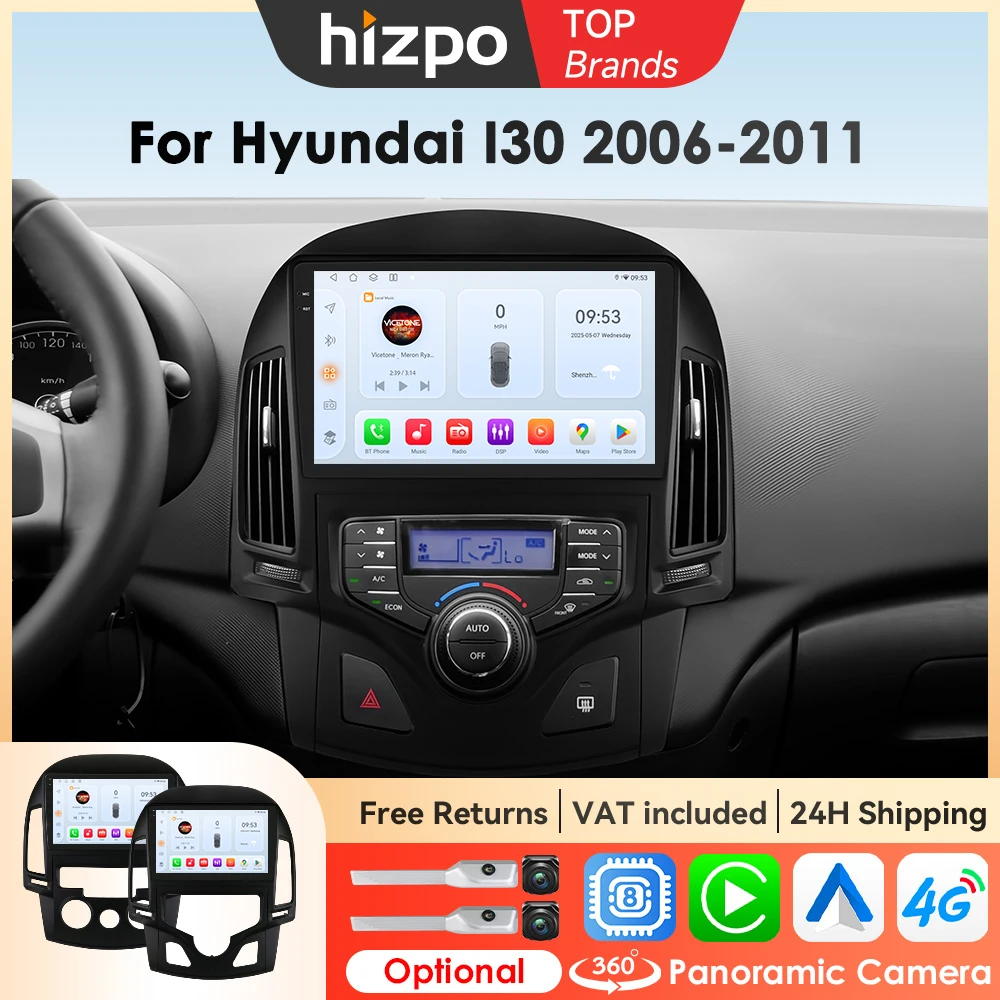 Hizpo systèmes intelligents de voiture pour Hyundai I30 AT MT 2006 - 2011 Android Auto Radio stéréo GPS Navigation Carplay No 2din DVD RDS