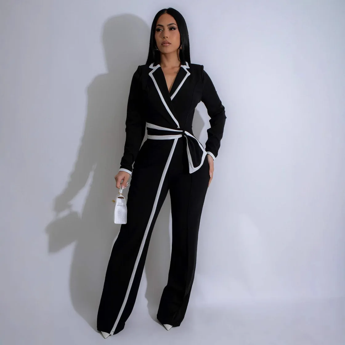 جمبسوت حريمي قطعة واحدة سروال طويل عالي الخصر ثوب فضفاض أنيق للعمل Y2k ملابس الشارع بقصة ضيقة 2025 نادي الحفلات برباط #2