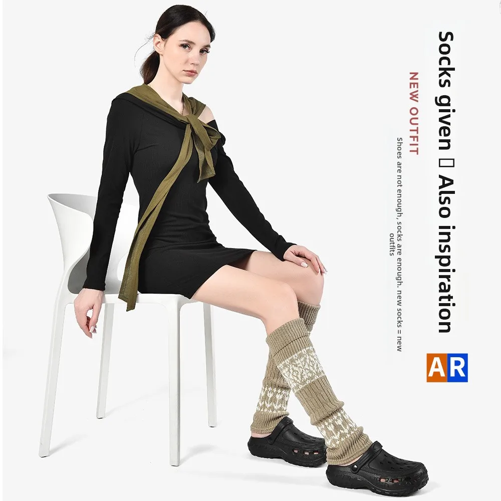White Woolen Snow Boots Leg Covers Warm Ethnic Sle Mid-Calf Sos for Autumn Winter with oes Protection Leg Warmers Knee High Tube