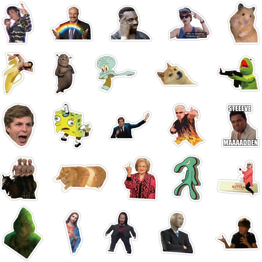 50 قطعة ملصقات تعبير الوجه للمشاهير على الإنترنت ملصقات جرافيتي مضحكة للدراجات النارية والأمتعة وكوب الماء ملصقات مقاومة للماء