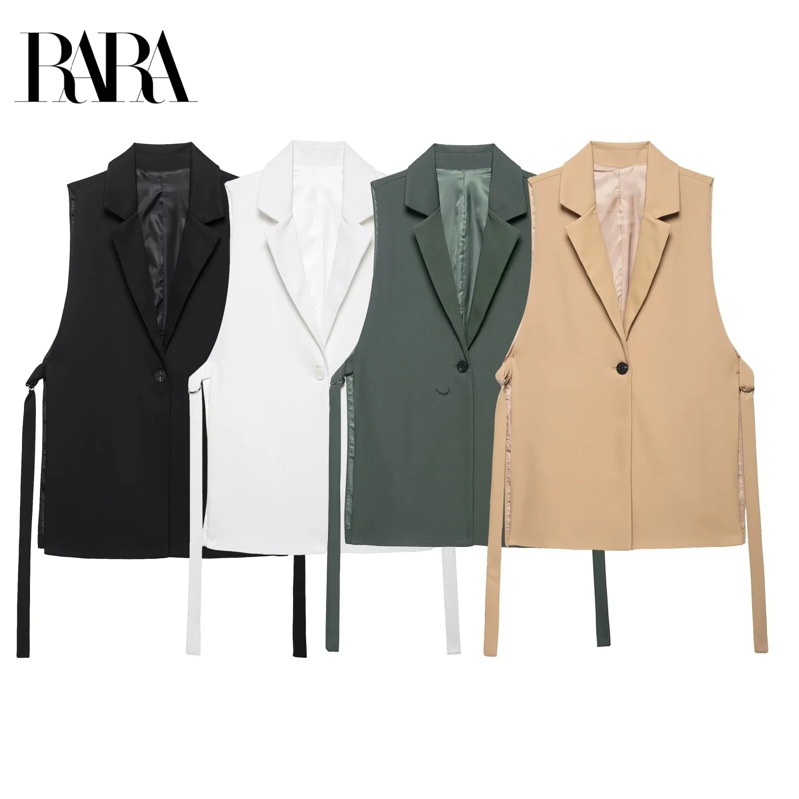 

2025RARA летняя новая стильная женская одежда подходящий ко всему Дизайнерский Костюм с разрезом на одной пуговице жилет верхняя одежда свободный костюм с воротником