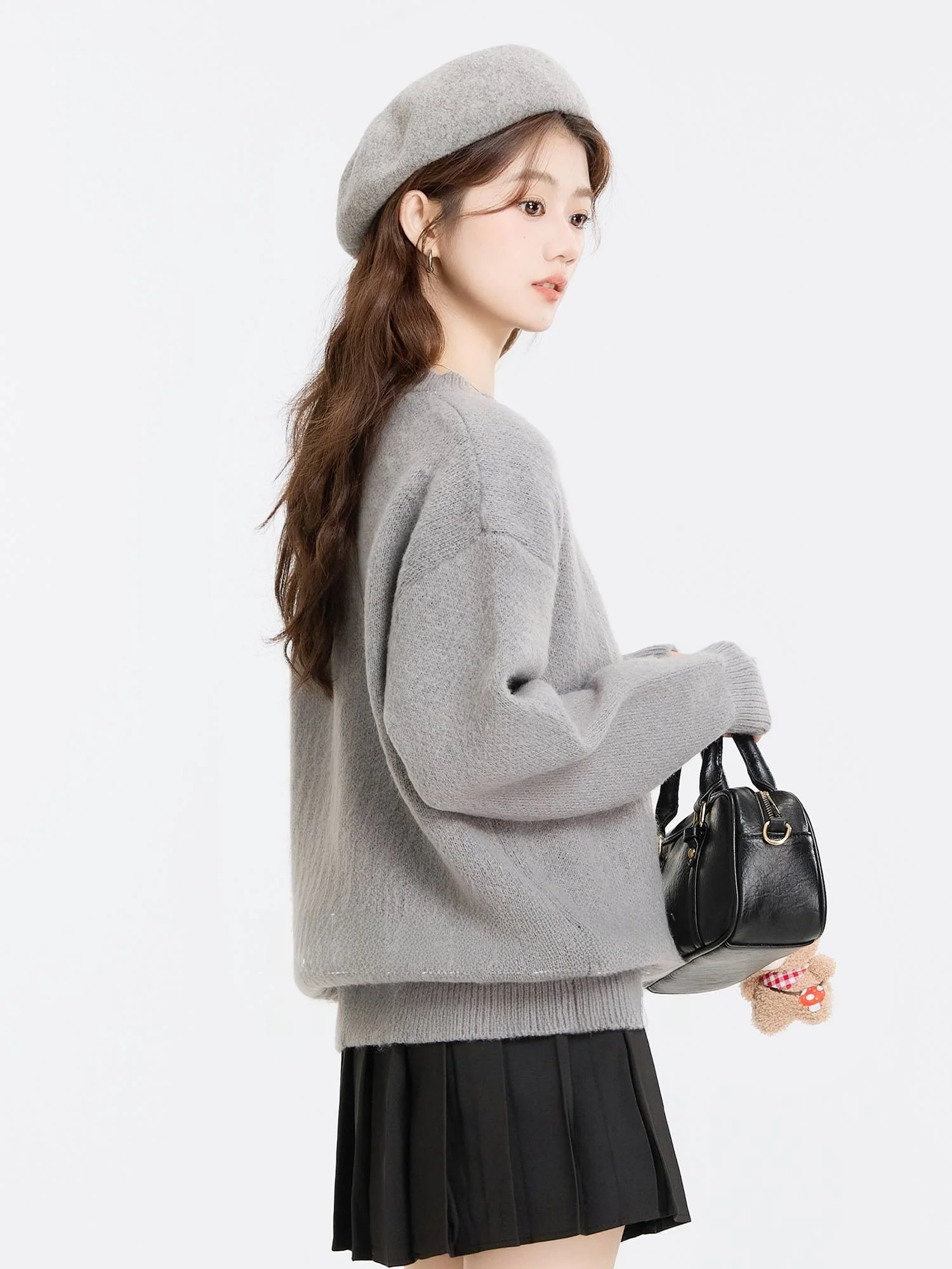 Retro Rose Embroidery round Ne Loose Women's Knitted Sweater Casual Outerwear Spring Autumn Winter Comfortable Fit Knitwear