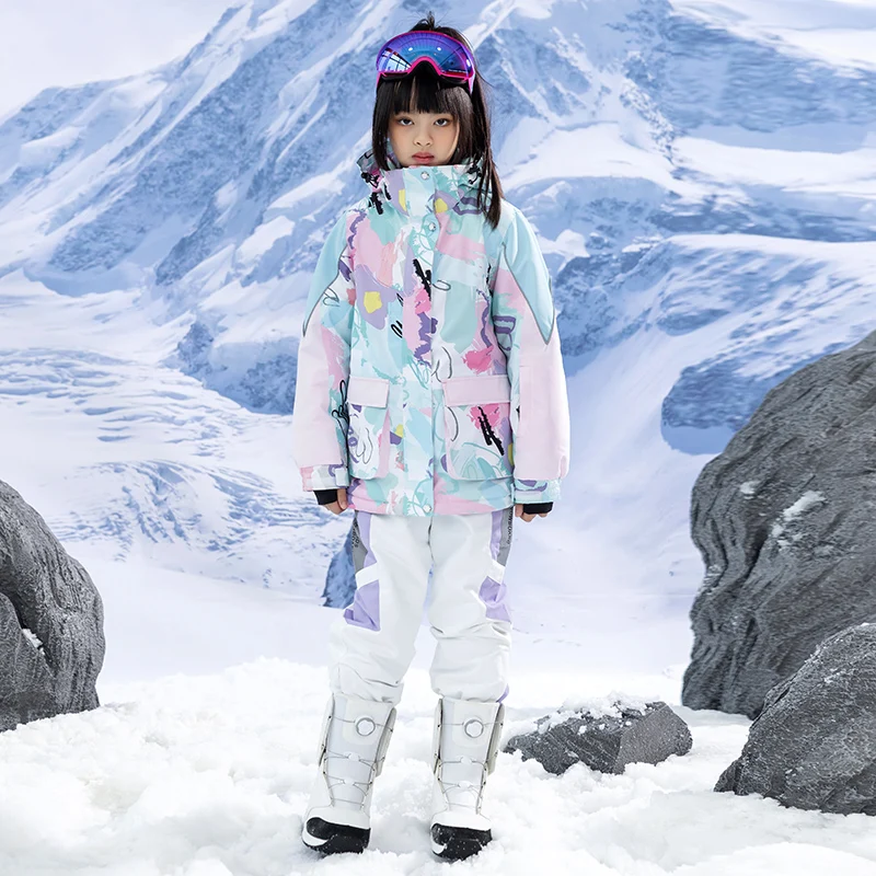 Conjuntos de trajes de nieve para niños, ropa de snowboard, trajes de deportes al aire libre, chaquetas y pantalones de esquí para niña, colorido,