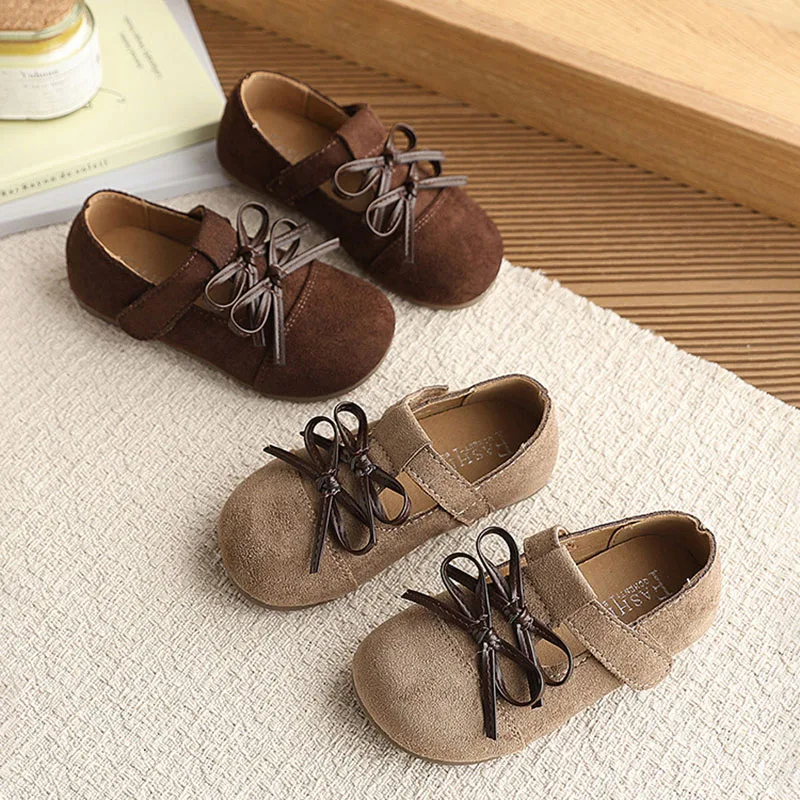 

21-30 Size New Spring Girls Shoe Solid Color Soft Sole Children Nude Shoes Double Bow Tie Kids Casual Shoes