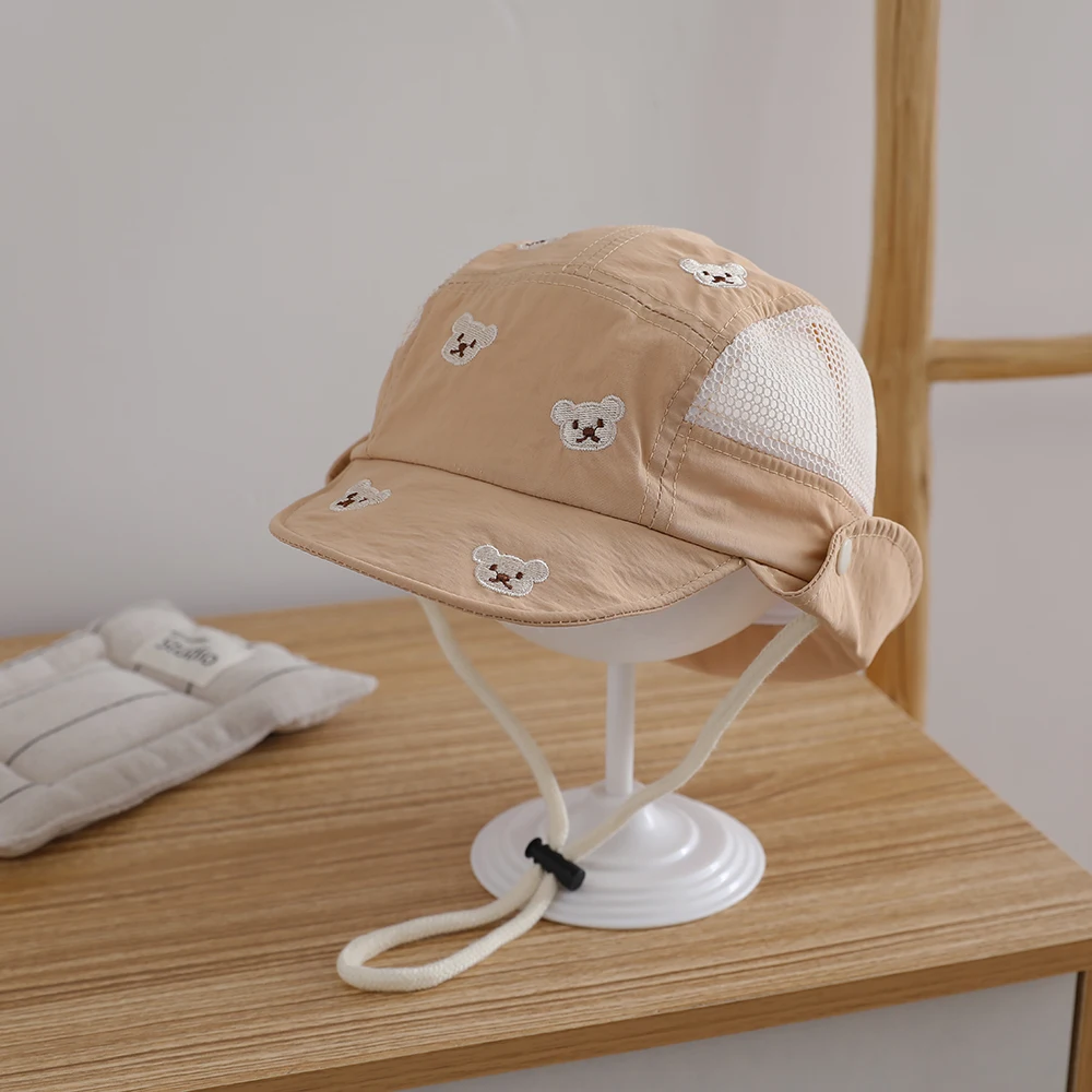 Child's Trendy and Versatile Full-Embroidered Little Bear Double-Sided Breathable Mesh Fringed Cap-Style Fisherman Hat view 2