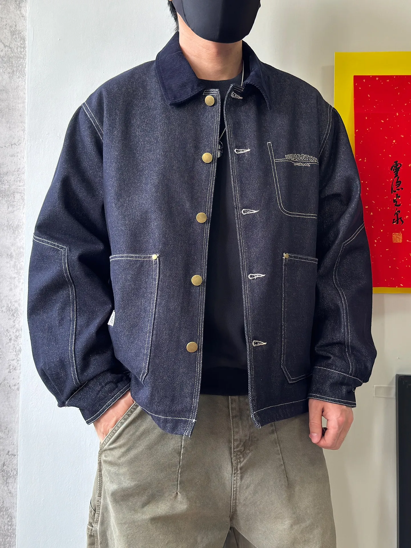 

American Casual Men's Denim Jaet Retro Waed Dyeing Workwear Coat Spring Autumn Loose Fit Youthful Sle Long Sve Butto...