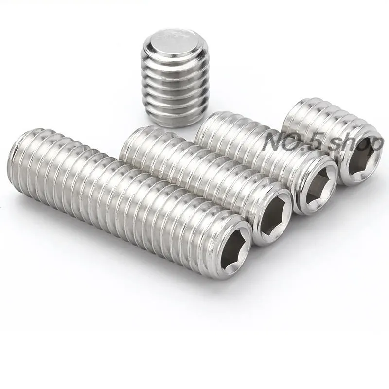 20Pcs M8x6/8/10/12/16mm 304 Stainless Steel Flat End Set Screw Hexagonal Socket Headless Machine Screw