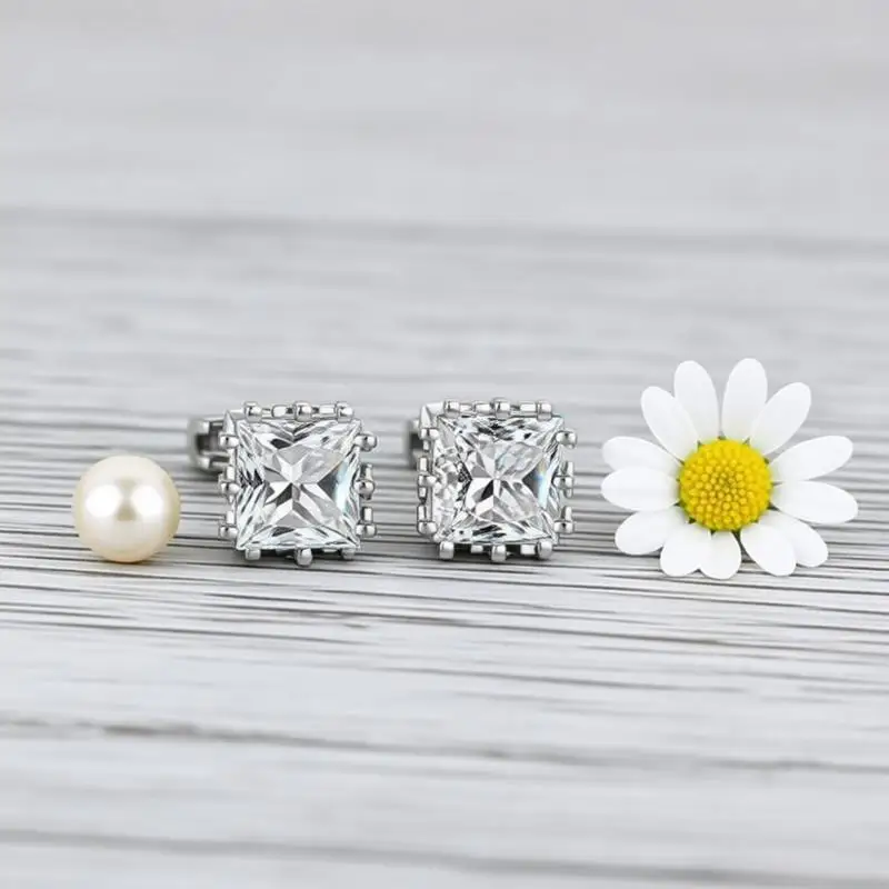Classic 925 Sterling Silver Square Crystal Zircon Lever Back Drop Earrings for Women Girls Wedding Party Fashion Jewelry Gifts